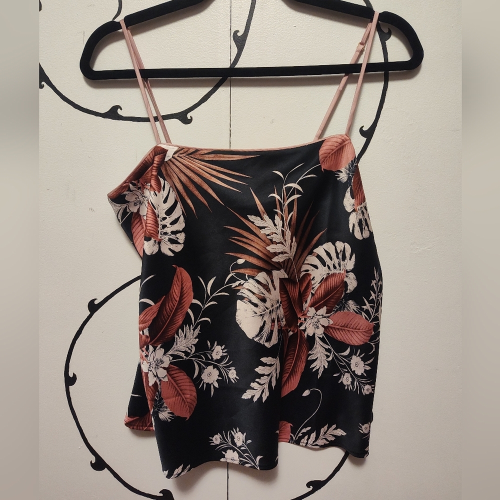 Pink and Black Floral Satin Cami Top